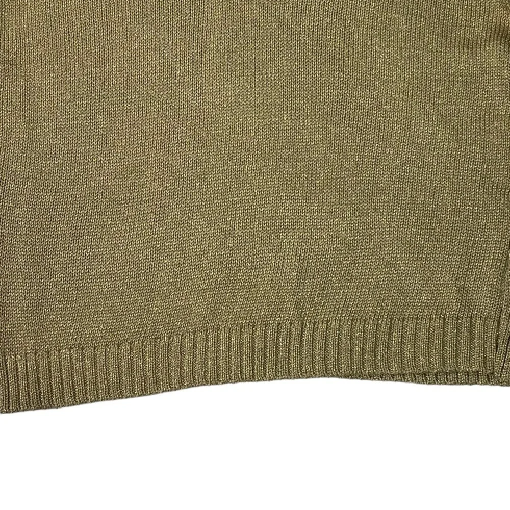 LAUREN RALPH LAUREN METALLIC GOLD V-NECK 3/4 SLEEVE RIBBED PULLOVER SWEATER